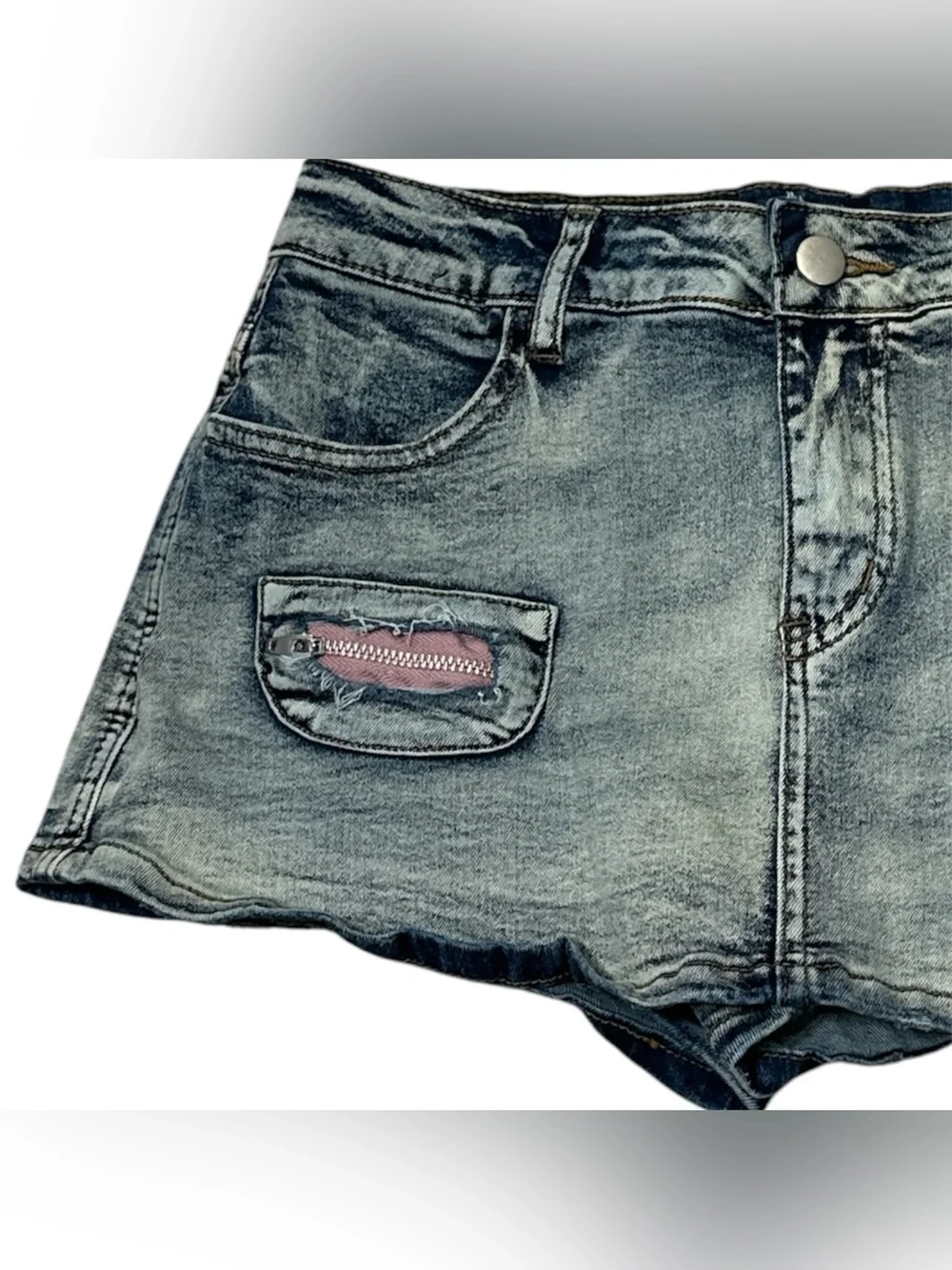 Skirt Low Rise Mini Bodycon Cargo Denim Jean Skirt with Pocket Sz L - Picture 4 of 12